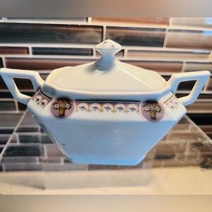 German Vintage Porcelain China Sugar Bowl, Flower Bouquet pattern